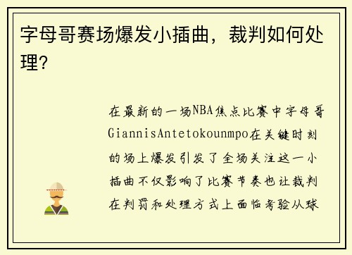 字母哥赛场爆发小插曲，裁判如何处理？
