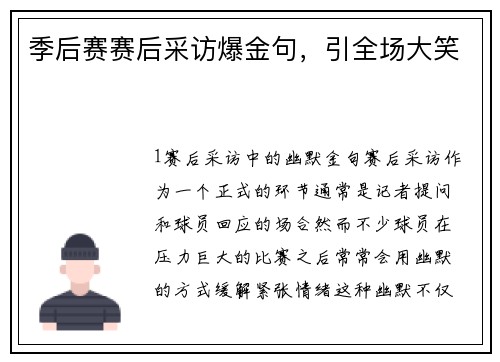 季后赛赛后采访爆金句，引全场大笑